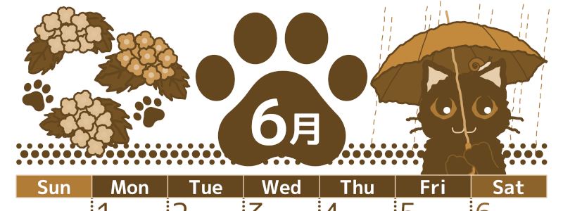 2026年6月縦型レトロな日曜始まり 猫イラストのかわいいA4無料セピア調カレンダー(2026-00780610)