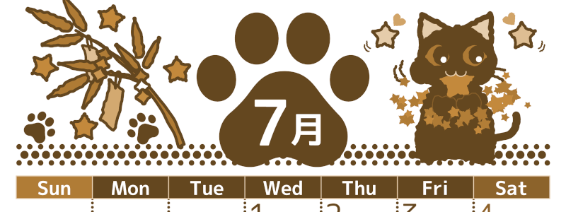 2026年7月縦型レトロな日曜始まり 猫イラストのかわいいA4無料セピア調カレンダー(2026-00780710)