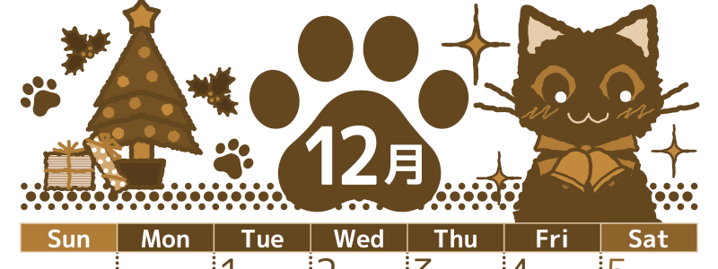 2026年12月縦型レトロな日曜始まり 猫イラストのかわいいA4無料セピア調カレンダー(2026-00781210)