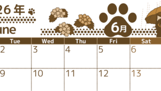 2026年6月横型レトロな月曜始まり 猫イラストのかわいいA4無料セピア調カレンダー(2026-00780601)