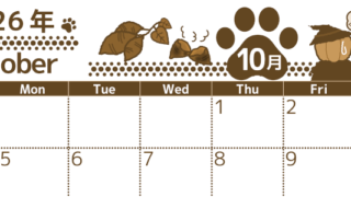 2026年10月横型レトロな日曜始まり 猫イラストのかわいいA4無料セピア調カレンダー(2026-00781000)