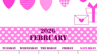 2026年2月縦型月曜始まり ラブレターイラストのかわいいA4無料ピンクのカレンダー(2026-00790211)
