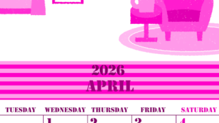 2026年4月縦型月曜始まり 新生活イラストのかわいいA4無料ピンクのカレンダー(2026-00790411)