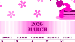 2026年3月縦型日曜始まり パンケーキイラストのかわいいA4無料ピンクのカレンダー(2026-00790310)