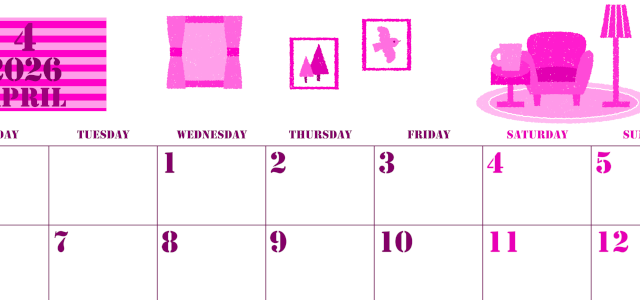 2026年4月横型月曜始まり 新生活イラストのかわいいA4無料ピンクのカレンダー(2026-00790401)
