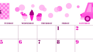 2026年5月横型月曜始まり アイスクリームのイラストがかわいいA4無料ピンクのカレンダー(2026-00790501)