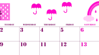 2026年6月横型月曜始まり 虹イラストのかわいいA4無料ピンクのカレンダー(2026-00790601)