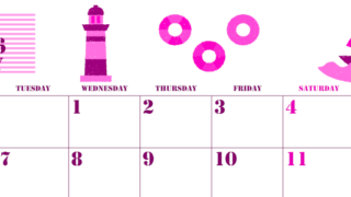 2026年7月横型月曜始まり マリンなイラストのかわいいA4無料ピンクのカレンダー(2026-00790701)