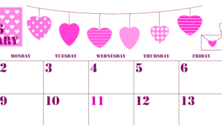 2026年2月横型日曜始まり ラブレターイラストのかわいいA4無料ピンクのカレンダー(2026-00790200)