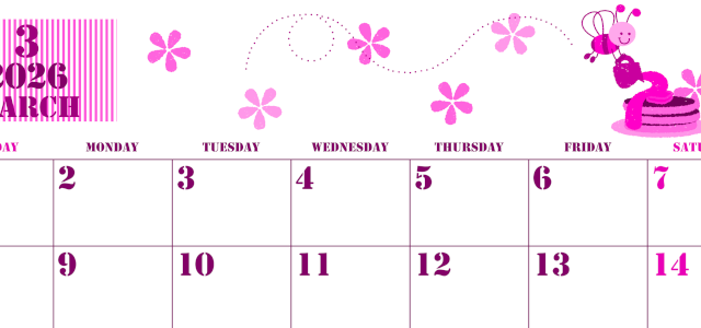 2026年3月横型日曜始まり パンケーキイラストのかわいいA4無料ピンクのカレンダー(2026-00790300)