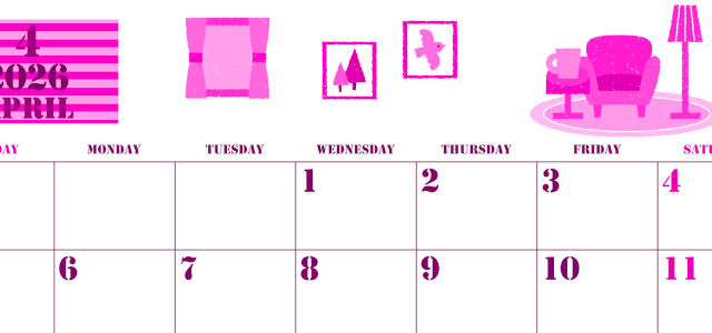 2026年4月横型日曜始まり 新生活イラストのかわいいA4無料ピンクのカレンダー(2026-00790400)