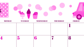 2026年5月横型日曜始まり アイスクリームのイラストがかわいいA4無料ピンクのカレンダー(2026-00790500)