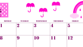2026年6月横型日曜始まり 虹イラストのかわいいA4無料ピンクのカレンダー(2026-00790600)