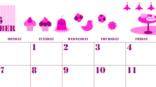 2026年9月横型日曜始まり 食欲の秋イラストのかわいいA4無料ピンクのカレンダー(2026-00790900)