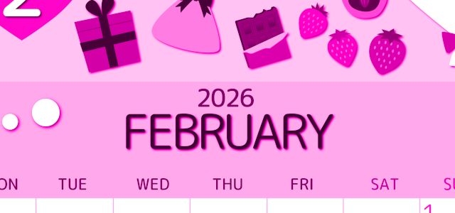 2026年2月縦型月曜始まり プレゼントがかわいいイラストA4無料ピンクのカレンダー(2026-00810211)