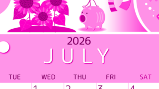 2026年7月縦型月曜始まり 蚊取り線香イラストのかわいいA4無料ピンクのカレンダー(2026-00810711)