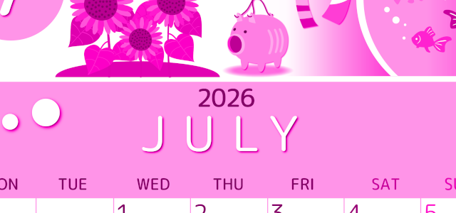2026年7月縦型月曜始まり 蚊取り線香イラストのかわいいA4無料ピンクのカレンダー(2026-00810711)