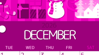 2026年12月縦型月曜始まり 雪だるまイラストのかわいいA4無料ピンクのカレンダー(2026-00811211)