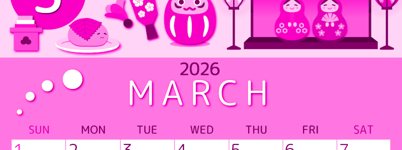 2026年3月縦型日曜始まり 桜花弁イラストのかわいいA4無料ピンクのカレンダー(2026-00810310)