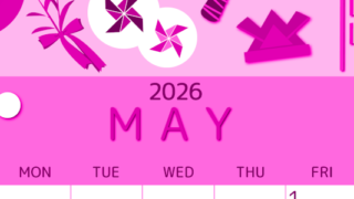 2026年5月縦型日曜始まり イベントイラストのかわいいA4無料ピンクのカレンダー(2026-00810510)