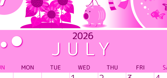 2026年7月縦型日曜始まり 蚊取り線香イラストのかわいいA4無料ピンクのカレンダー(2026-00810710)