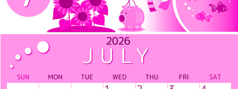 2026年7月縦型日曜始まり 蚊取り線香イラストのかわいいA4無料ピンクのカレンダー(2026-00810710)