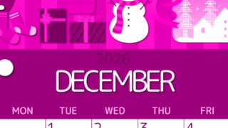 2026年12月縦型日曜始まり 雪だるまイラストのかわいいA4無料ピンクのカレンダー(2026-00811210)