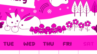 2026年2月縦型月曜始まり ポップかわいいイラストA4無料ピンクのカレンダー(2026-00820211)