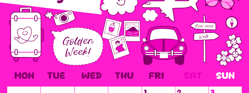 2026年5月縦型月曜始まり GWイラストのかわいいA4無料ピンクのカレンダー(2026-00820511)