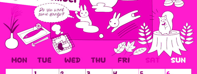 2026年9月縦型月曜始まり 森の動物イラストがかわいいA4無料ピンクのカレンダー(2026-00820911)