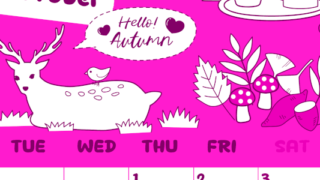 2026年10月縦型月曜始まり 鹿のイラストがかわいいA4無料ピンクのカレンダー(2026-00821011)