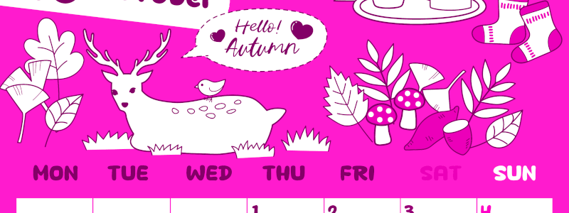 2026年10月縦型月曜始まり 鹿のイラストがかわいいA4無料ピンクのカレンダー(2026-00821011)