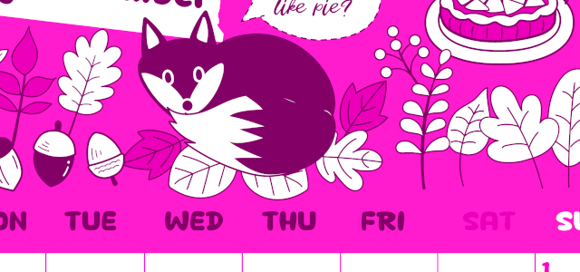 2026年11月縦型月曜始まり アップルパイのイラストがかわいいA4無料ピンクのカレンダー(2026-00821111)