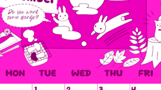 2026年9月縦型日曜始まり 森の動物イラストがかわいいA4無料ピンクのカレンダー(2026-00820910)