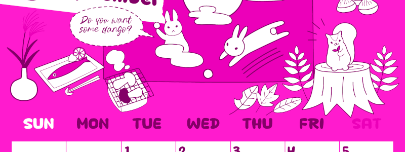 2026年9月縦型日曜始まり 森の動物イラストがかわいいA4無料ピンクのカレンダー(2026-00820910)