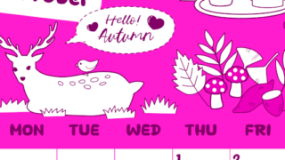 2026年10月縦型日曜始まり 鹿のイラストがかわいいA4無料ピンクのカレンダー(2026-00821010)