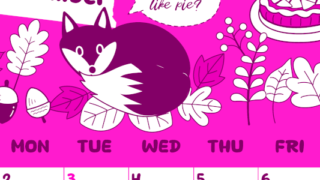 2026年11月縦型日曜始まり アップルパイのイラストがかわいいA4無料ピンクのカレンダー(2026-00821110)