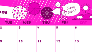 2026年6月横型月曜始まり 季節イラストのかわいいA4無料ピンクのカレンダー(2026-00820601)