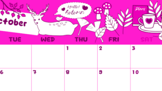 2026年10月横型月曜始まり 鹿のイラストがかわいいA4無料ピンクのカレンダー(2026-00821001)