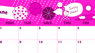 2026年6月横型日曜始まり 季節イラストのかわいいA4無料ピンクのカレンダー(2026-00820600)