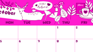 2026年10月横型日曜始まり 鹿のイラストがかわいいA4無料ピンクのカレンダー(2026-00821000)