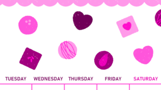 2026年2月縦型月曜始まり チョコのイラストがかわいいA4無料ピンクのカレンダー(2026-00830211)