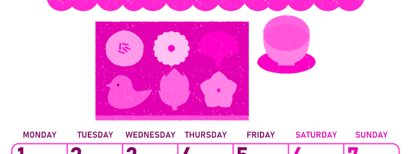 2026年6月縦型月曜始まり 和菓子イラストのかわいいA4無料ピンクのカレンダー(2026-00830611)