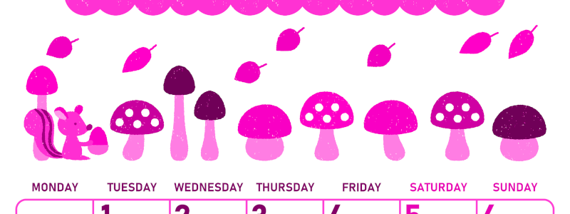 2026年9月縦型月曜始まり 秋の季節イラストがかわいいA4無料ピンクのカレンダー(2026-00830911)