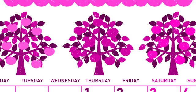 2026年10月縦型月曜始まり リンゴの木イラストのかわいいA4無料ピンクのカレンダー(2026-00831011)