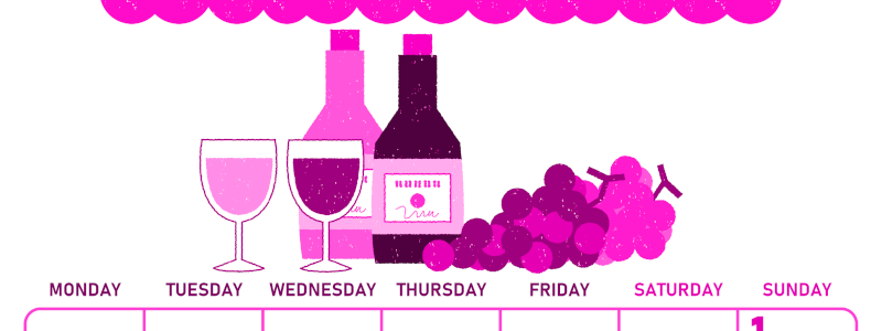 2026年11月縦型月曜始まり ぶどうイラストのかわいいA4無料ピンクのカレンダー(2026-00831111)