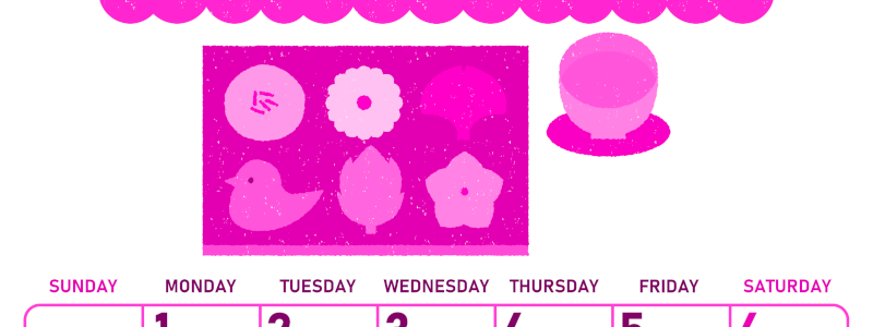 2026年6月縦型日曜始まり 和菓子イラストのかわいいA4無料ピンクのカレンダー(2026-00830610)