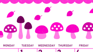 2026年9月縦型日曜始まり 秋の季節イラストがかわいいA4無料ピンクのカレンダー(2026-00830910)