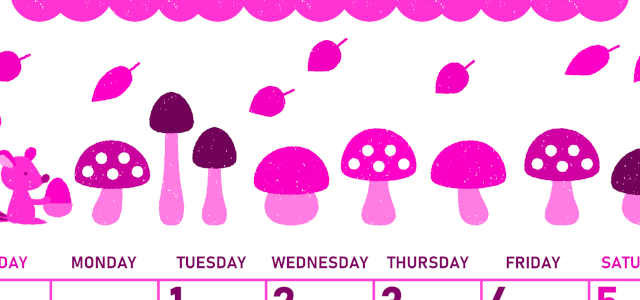 2026年9月縦型日曜始まり 秋の季節イラストがかわいいA4無料ピンクのカレンダー(2026-00830910)