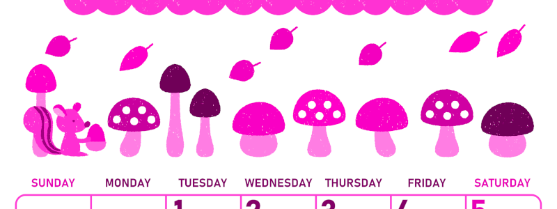 2026年9月縦型日曜始まり 秋の季節イラストがかわいいA4無料ピンクのカレンダー(2026-00830910)